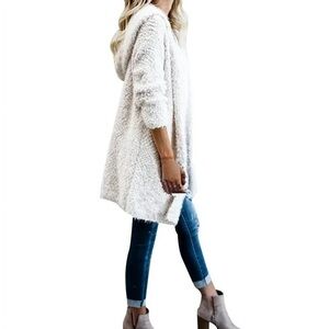 Cozy White Fleece Hooded Cardigan
